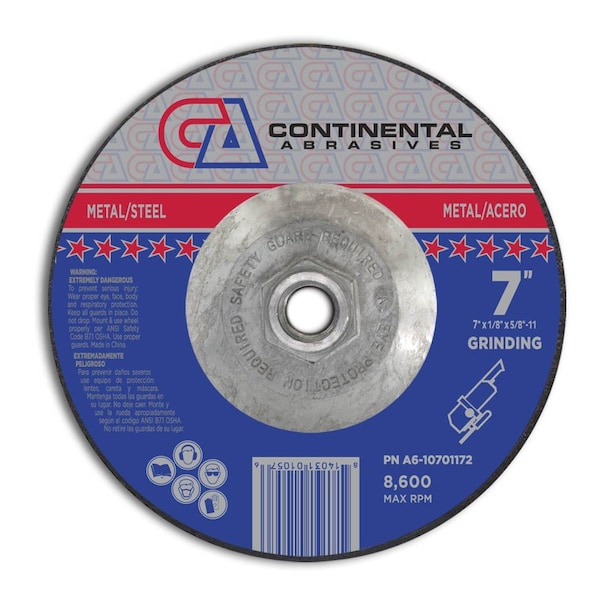 Continental Abrasives 7" x 1/8" x 5/8-11" Signature T27 Depressed Center Cutting and Grinding and Notching Wheel A6-10701172 - main